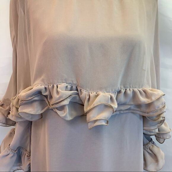 Chloe vintage taupe silk draped ruffle frill lined designer blouse size … - Picture 4 of 10